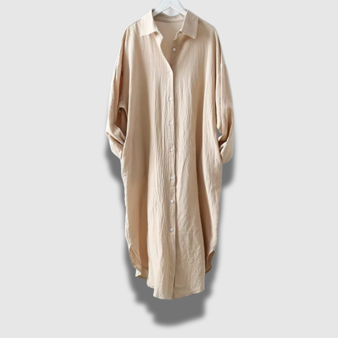 Women’s Long-Sleeve Linen Shirt Dress – Lightweight, Relaxed Fit & Mid-Length Elegance