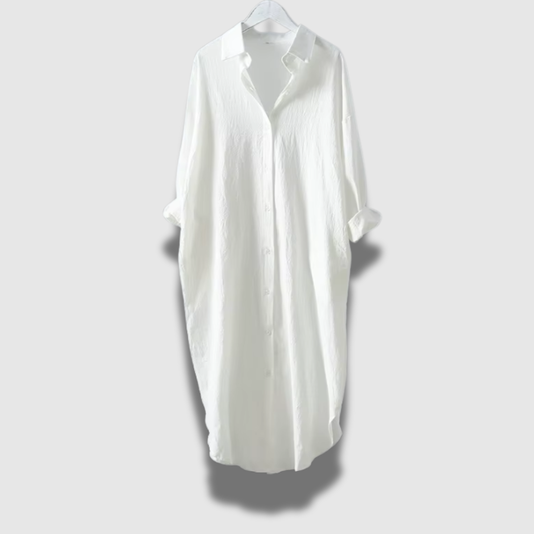 Women’s Long-Sleeve Linen Shirt Dress – Lightweight, Relaxed Fit & Mid-Length Elegance