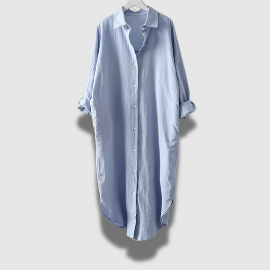 Women’s Long-Sleeve Linen Shirt Dress – Lightweight, Relaxed Fit & Mid-Length Elegance