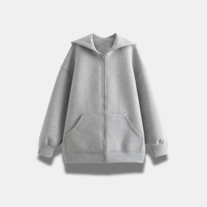 Women’s Oversized Grey Hooded Zip-Up Cardigan – Cozy, Breathable & Perfect for Layering