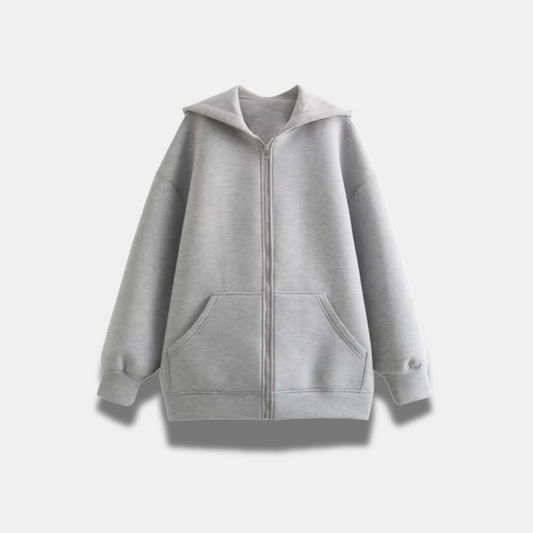 Women’s Oversized Grey Hooded Zip-Up Cardigan – Cozy, Breathable & Perfect for Layering